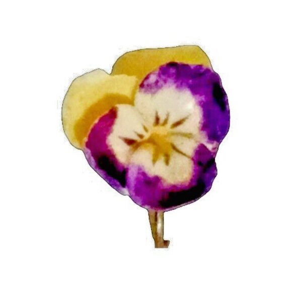Vintage Made In England Marked Purple Pansy Earrings Screw Back Drop Bone China - Picture 3 of 9